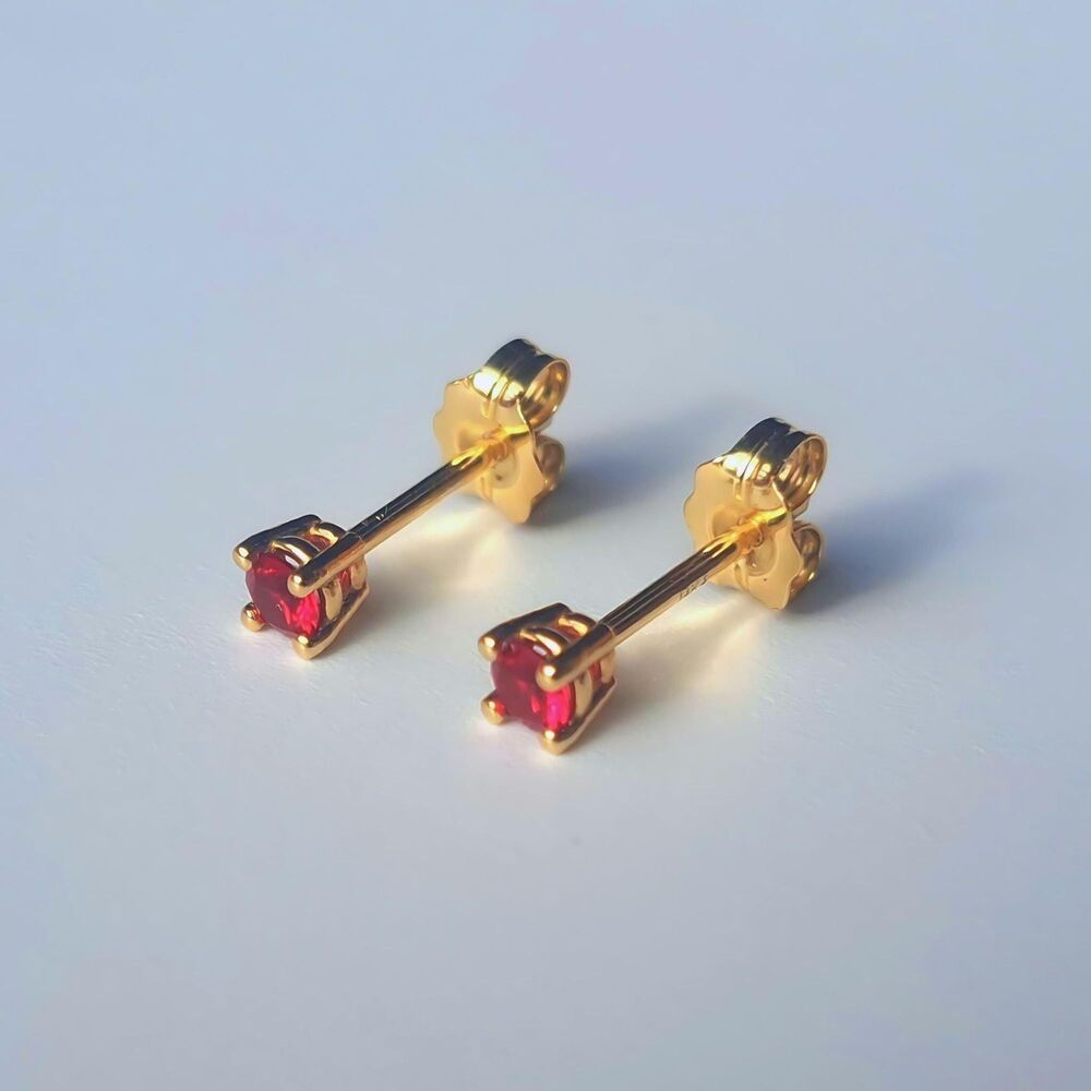Burma Ruby 4-prong Stud Earrings Solid 14K Yellow Gold